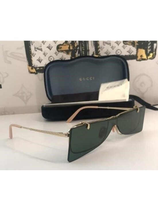 New Authentic Gucci GG0363S 001 Gold Flip-Up Rectangular Sunglasses Green Lenses main image 8